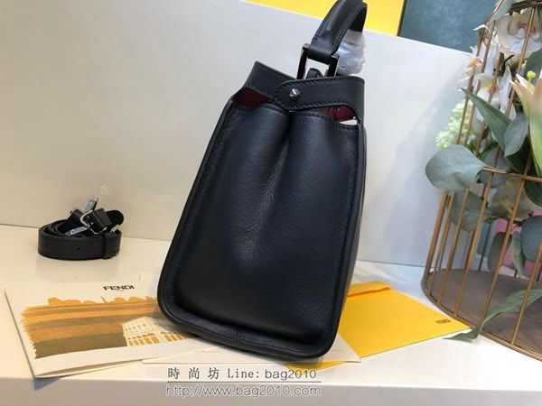 FENDI女包 中型款手提包 單手挽和可拆卸肩帶 深藍色小牛皮 芬迪肩背女包  fdz2199